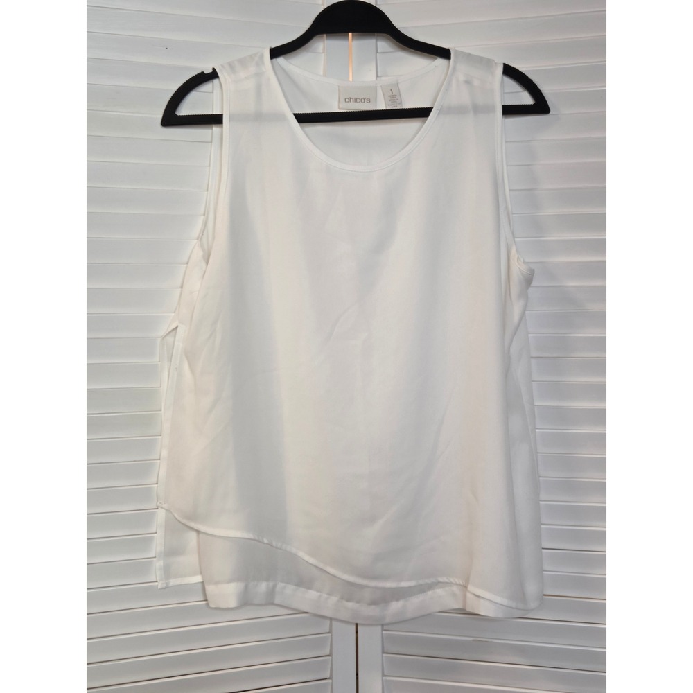 Chico's Layered Asymmetric Hem Sleeveless Shell Top Size 1 White Blouse Office